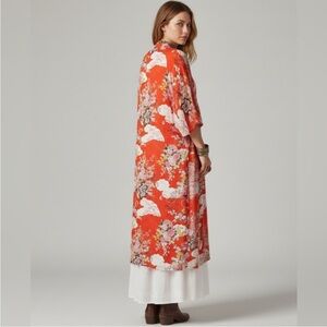 Best Quality KIMONO Made In Japon Floral Long Original Orange Colorful Silk OS